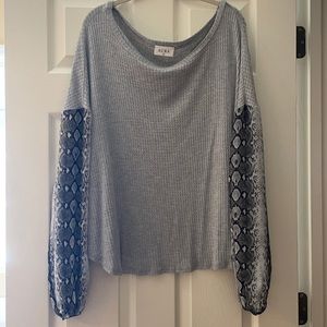 Grey Long Sleeve Top with Snake Skin Arm Detail